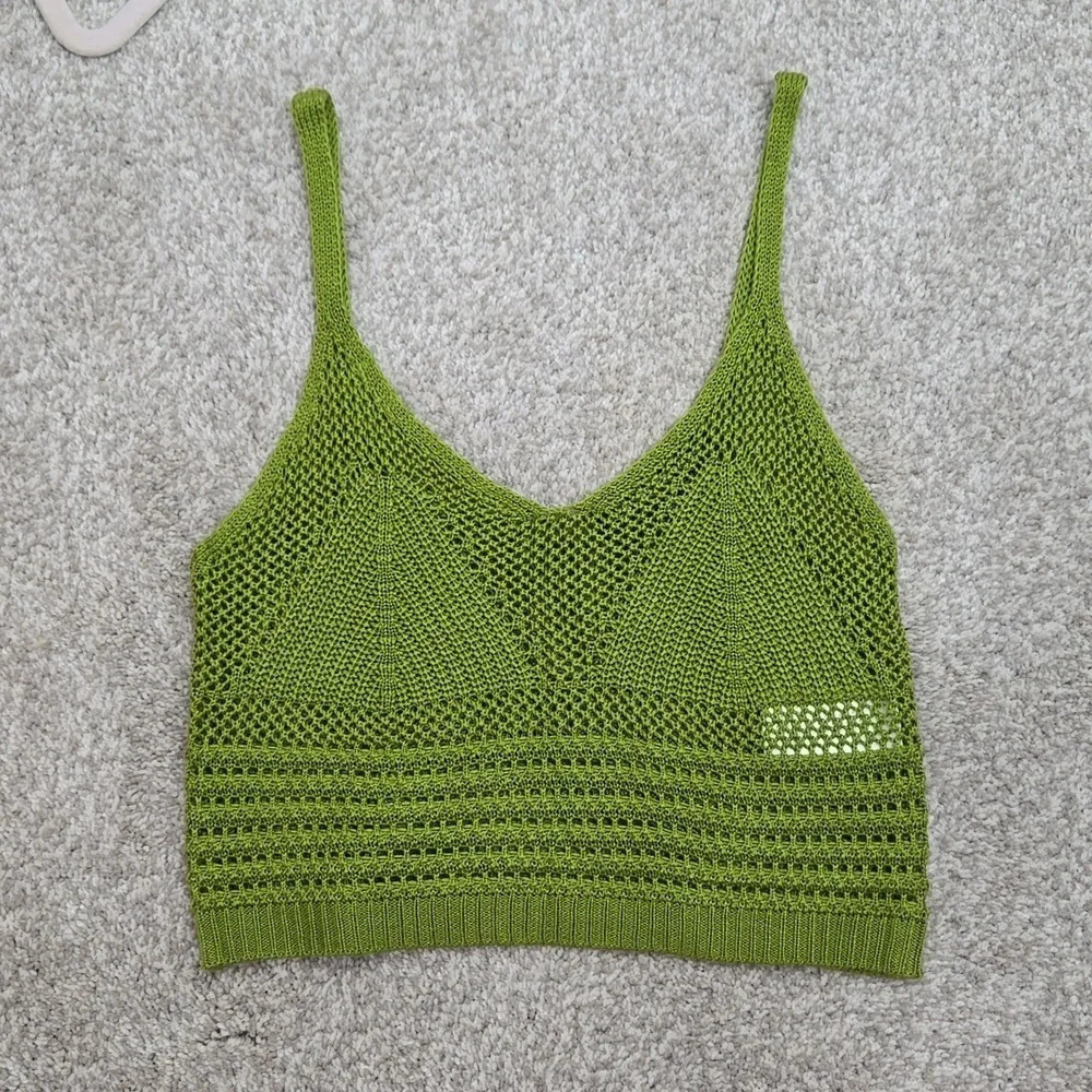 Almost‎ Famous Crochet Crop Top Green Size Medium Festival Resort Cruise